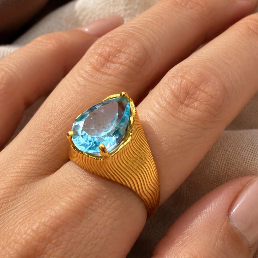 The Gilded Desert Ring | Pear Blue Topaz