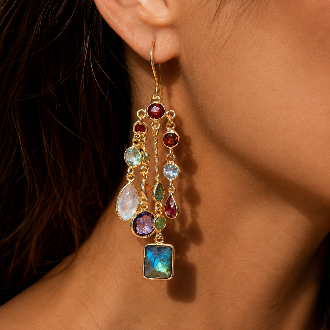 Zarif Labradorite & Multi-Gemstone Chandelier Earrings