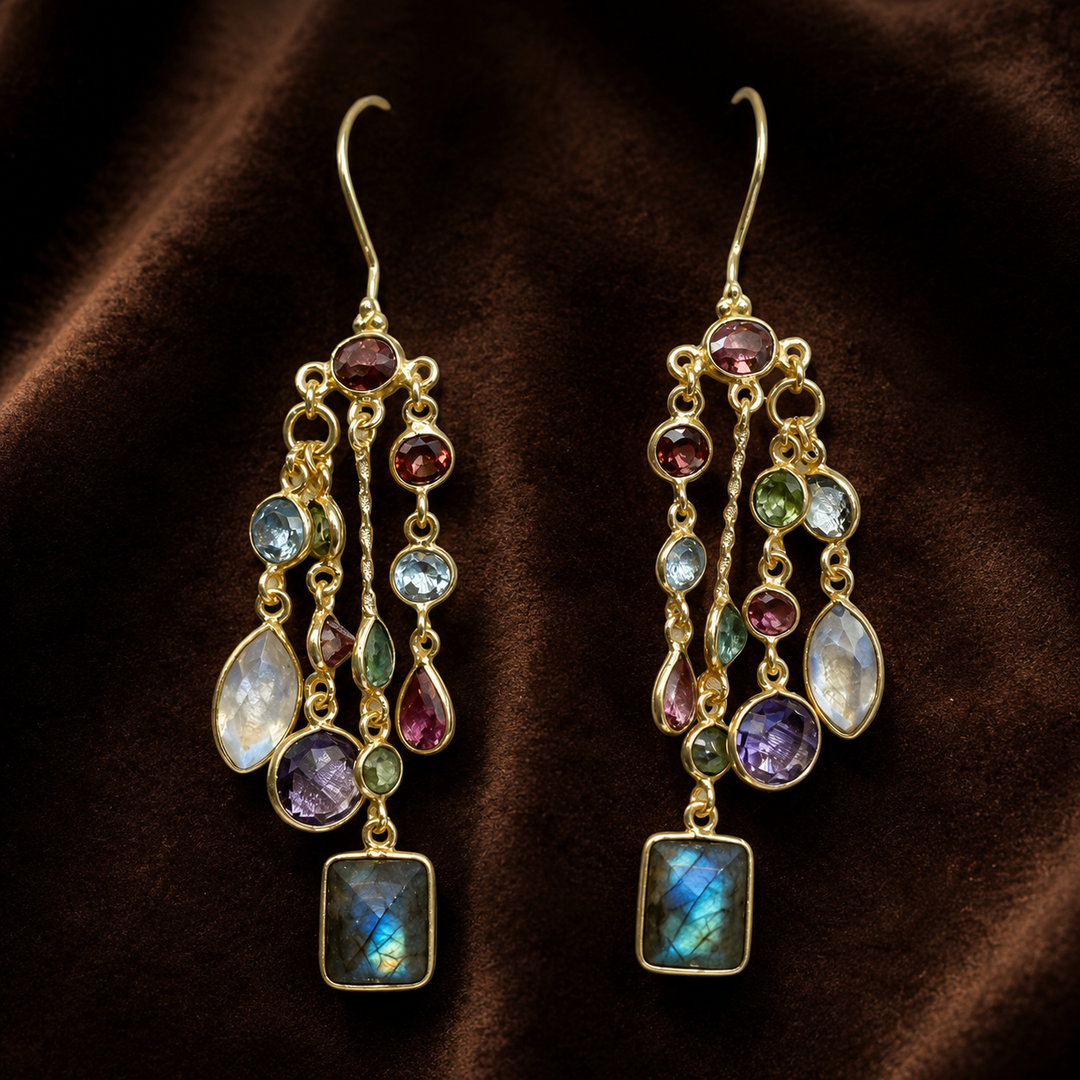 Zarif Labradorite & Multi-Gemstone Chandelier Earrings