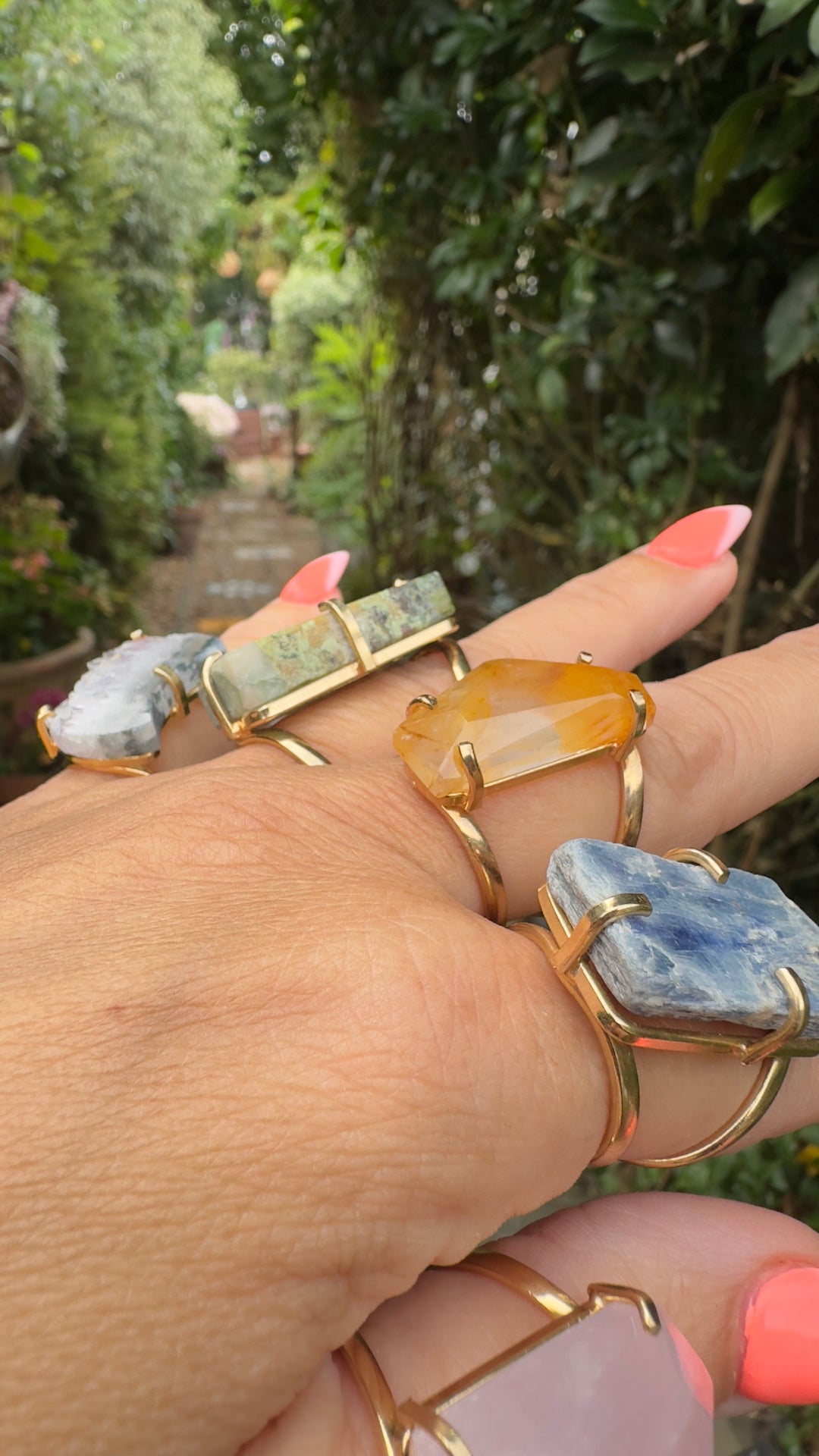 Amazonian Gold Brazilian Natural Crystal Expandable Rings