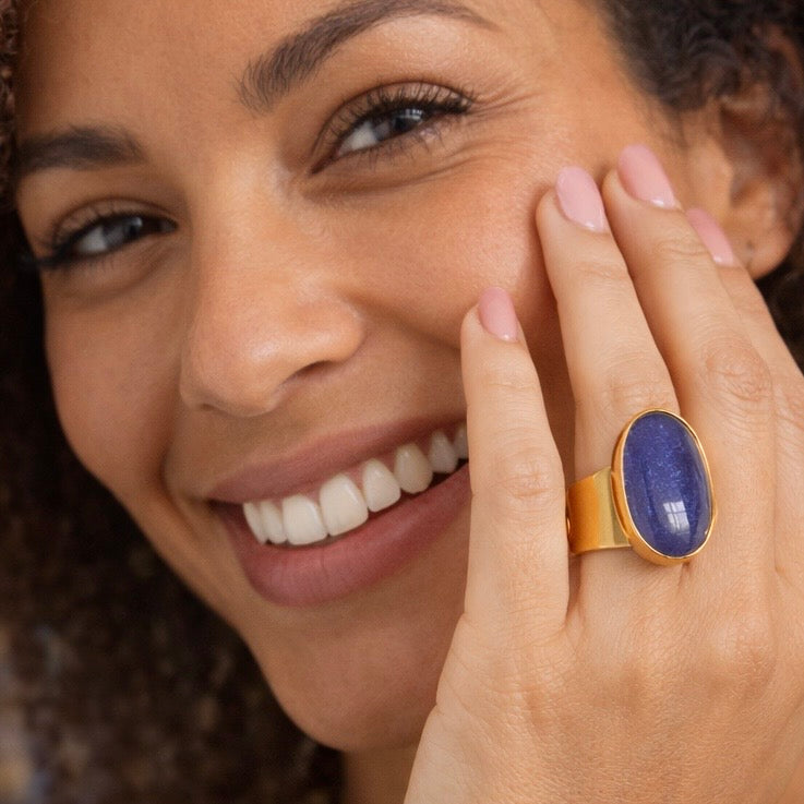 One-of-a-Kind Tanzanite Wraparound Statement Ring – 18K Gold Plated Sterling Silver