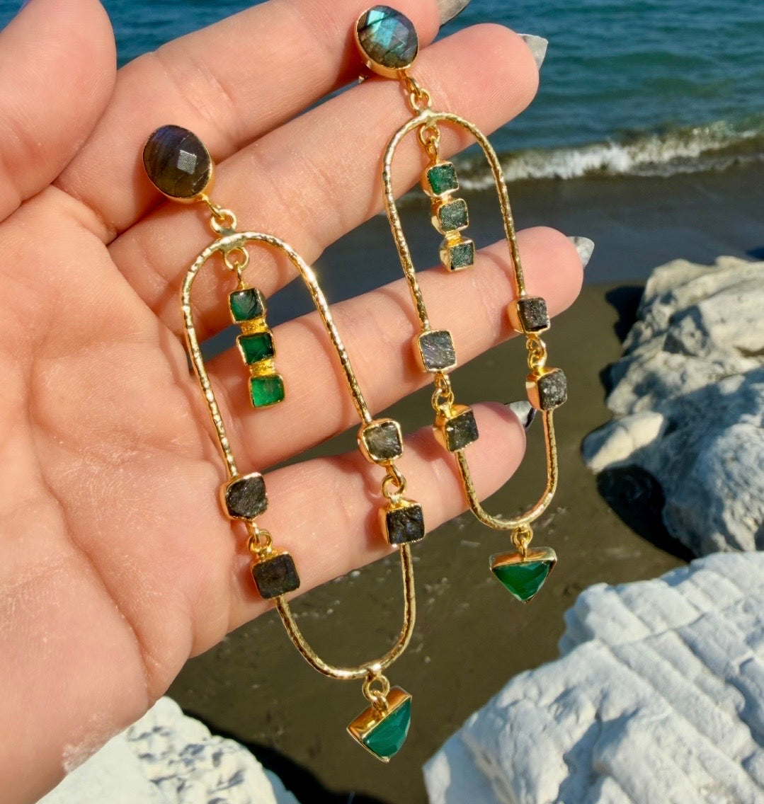 Aurelia Arch Earrings | Natural Gemstone Statement Earrings | 18K Gold Plated