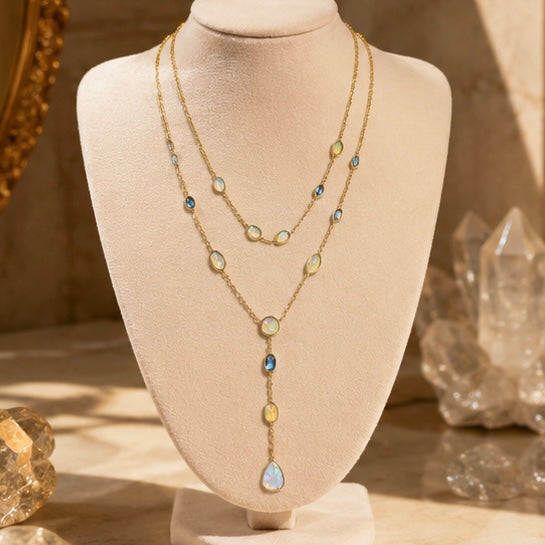 Zarif Fire Opal, Moonstone & Tanzanite Two-Layer Necklace
