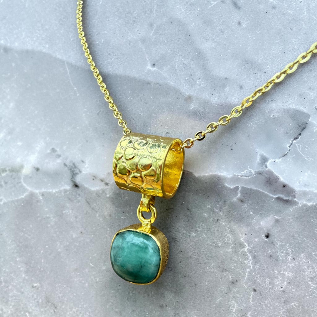 Emerald Whisper Natural Emerald Pendant Necklace – 18K Gold Plated