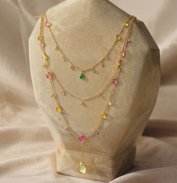 Zarif Three-Layer Mixed Tourmaline Necklace