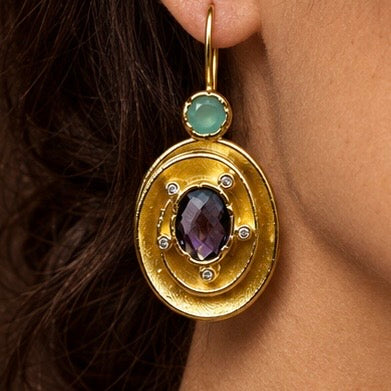 Celestial Siren Earrings – Amethyst & Aquamarine Gold-Plated Statement Earrings