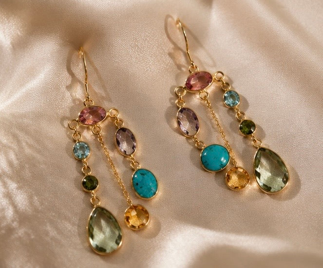 Zarif Turquoise, Topaz & Tourmaline Chandelier Earrings