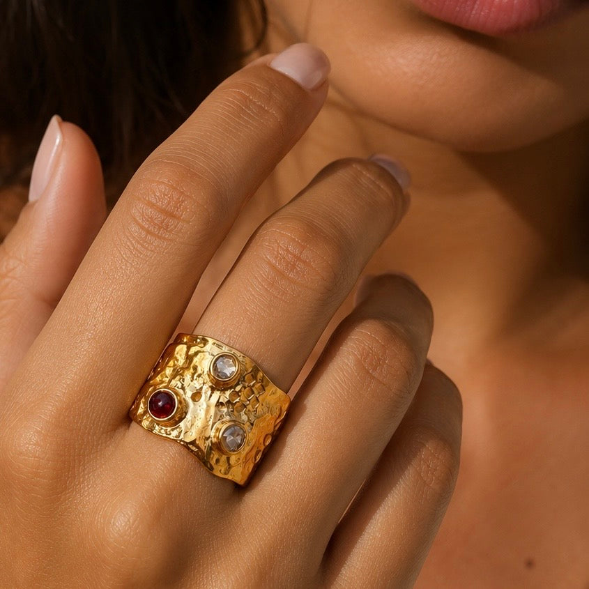 The Byzantine Relic Garnet Cabochon & Topaz Ring