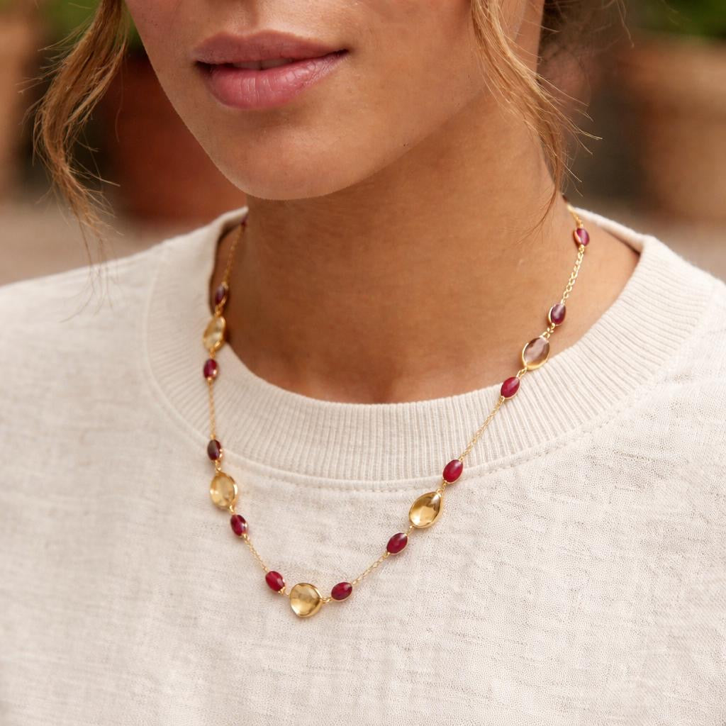 Zarif Ruby and Citrine Necklace Gold Necklace