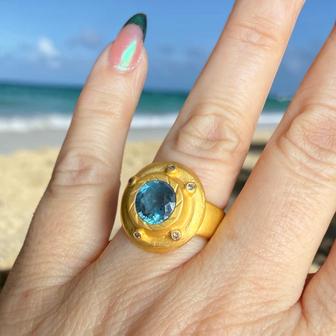 One-of-a-Kind Kyanite & Diamond Statement Ring – 18K Gold Plated Sterling Silver