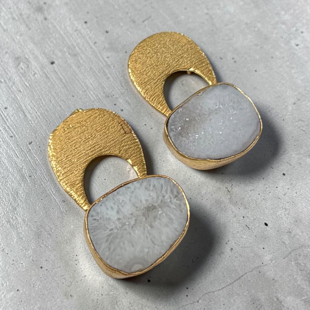 Temple Druzy Earrings in Blue, Pink, Black & White | 18k Gold Plated Statement Earrings