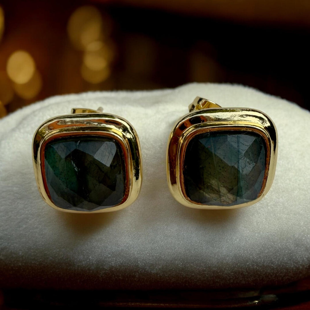 Aurora Glow Labradorite Square Stud Earrings