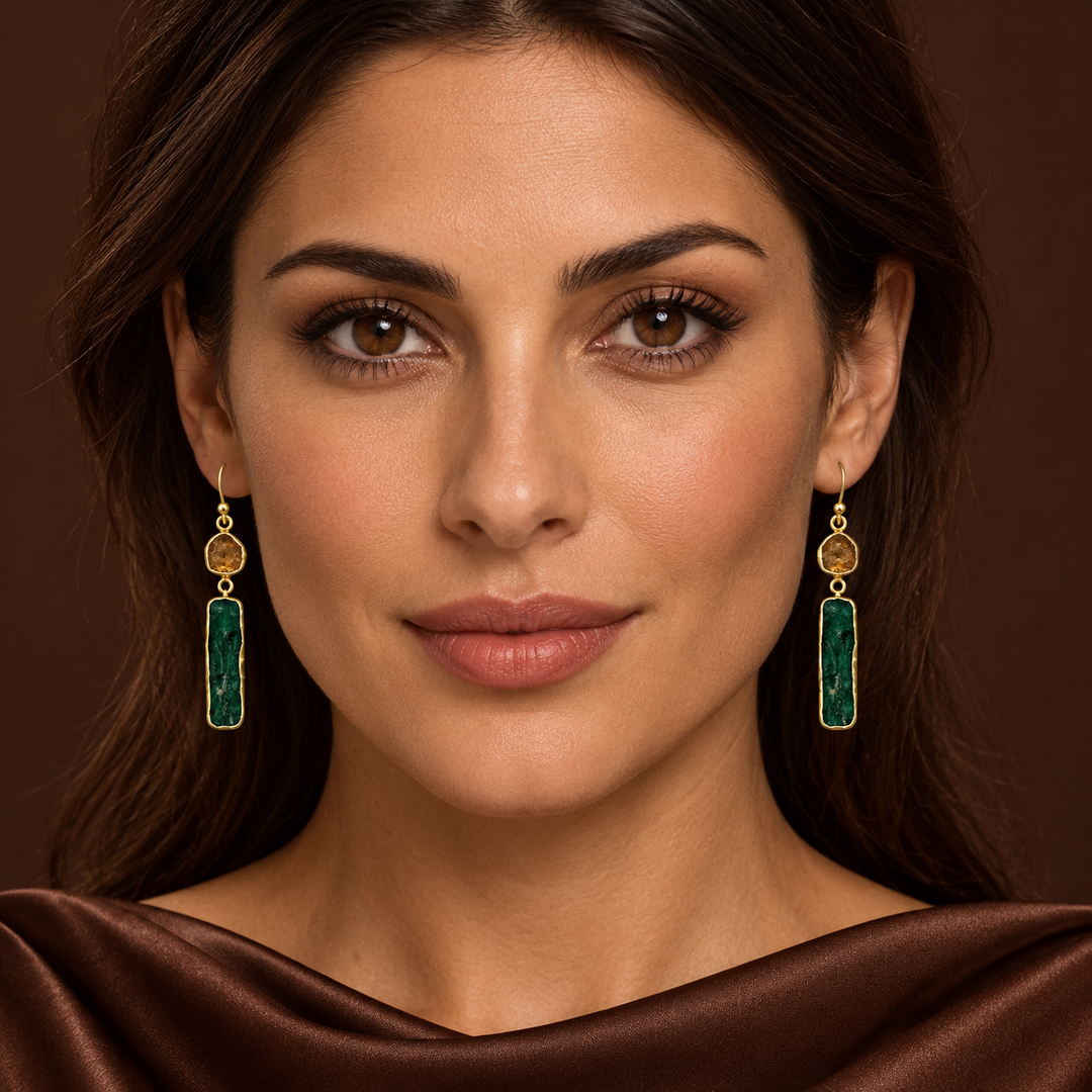 Ethnic Allure Citrine & Emerald Silver &Gold plated Earrings