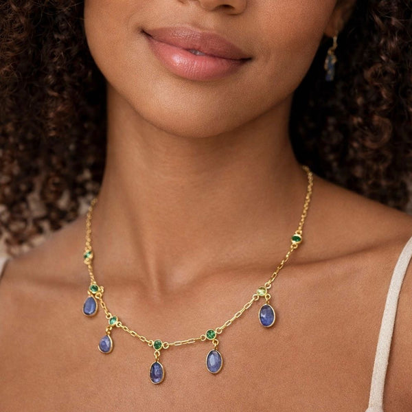 Tanzanite & Emerald Drop Necklace