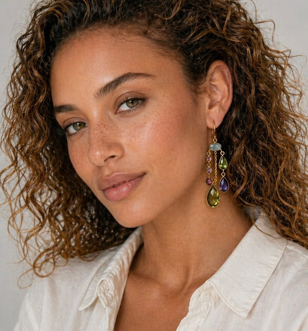 Golden Cascade Gemstone Earrings
