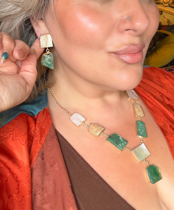 Ethnic Allure Abalone, Green Aventurine And Citrine Necklace And Earring Set