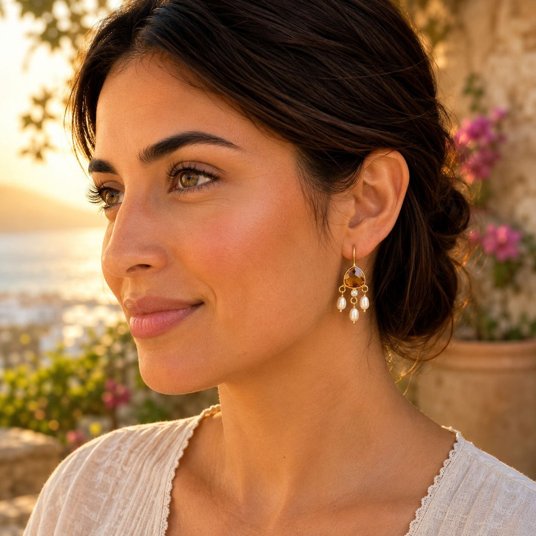 Celeste Gemstone & Pearl Drop Earrings
