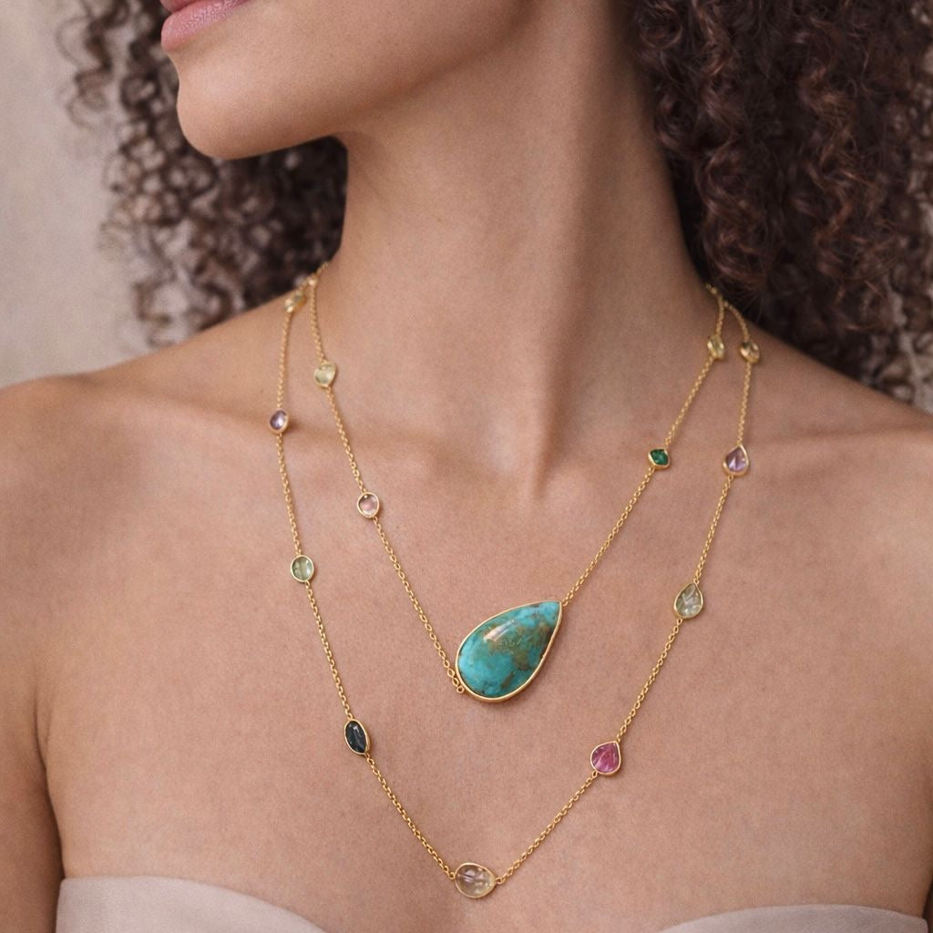 Mixed Tourmaline & Chrysocolla Necklace