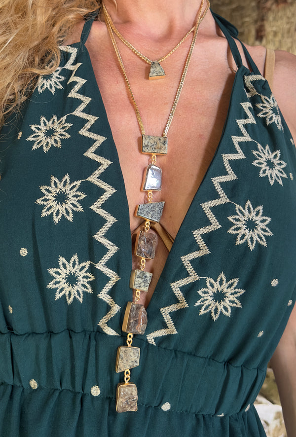 Athena’s light Serpentine And Smokey Quartz Necklace