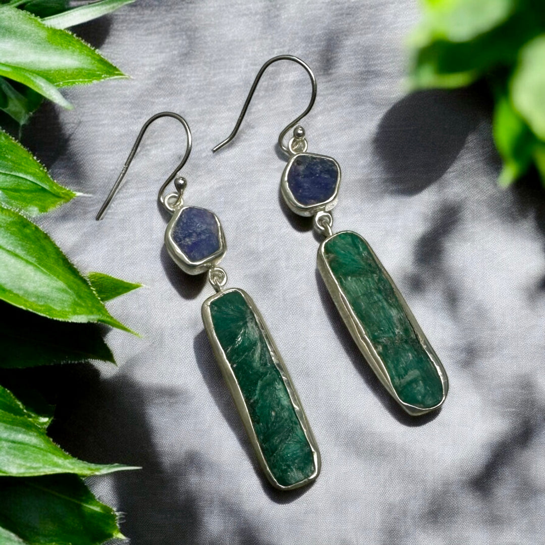Ethnic Allure Kyanite & Emerald Gold and Silver Earrings