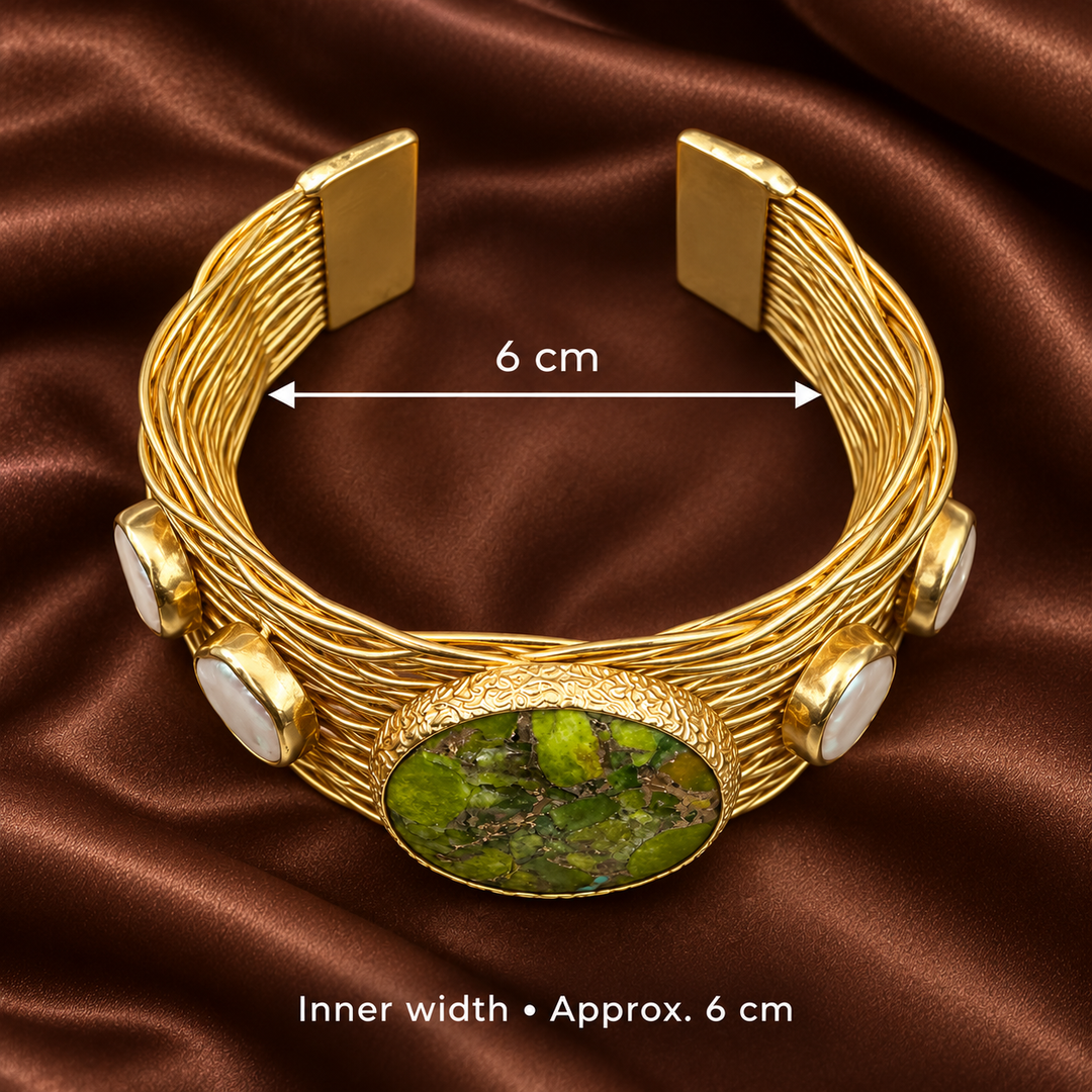 Gaia’s Embrace Peridot Mojave And Pearl Gold Bangle