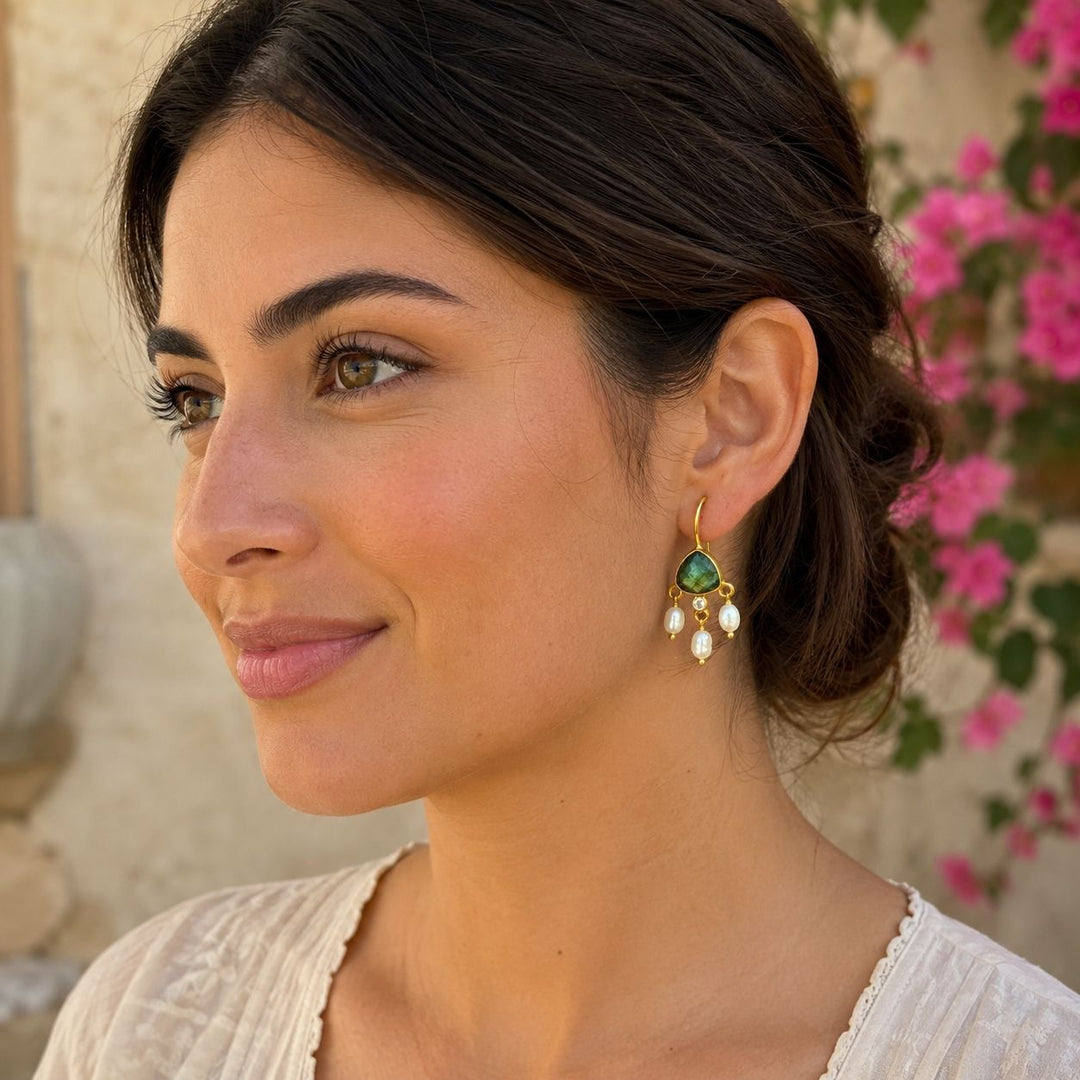 Celeste Gemstone & Pearl Drop Earrings