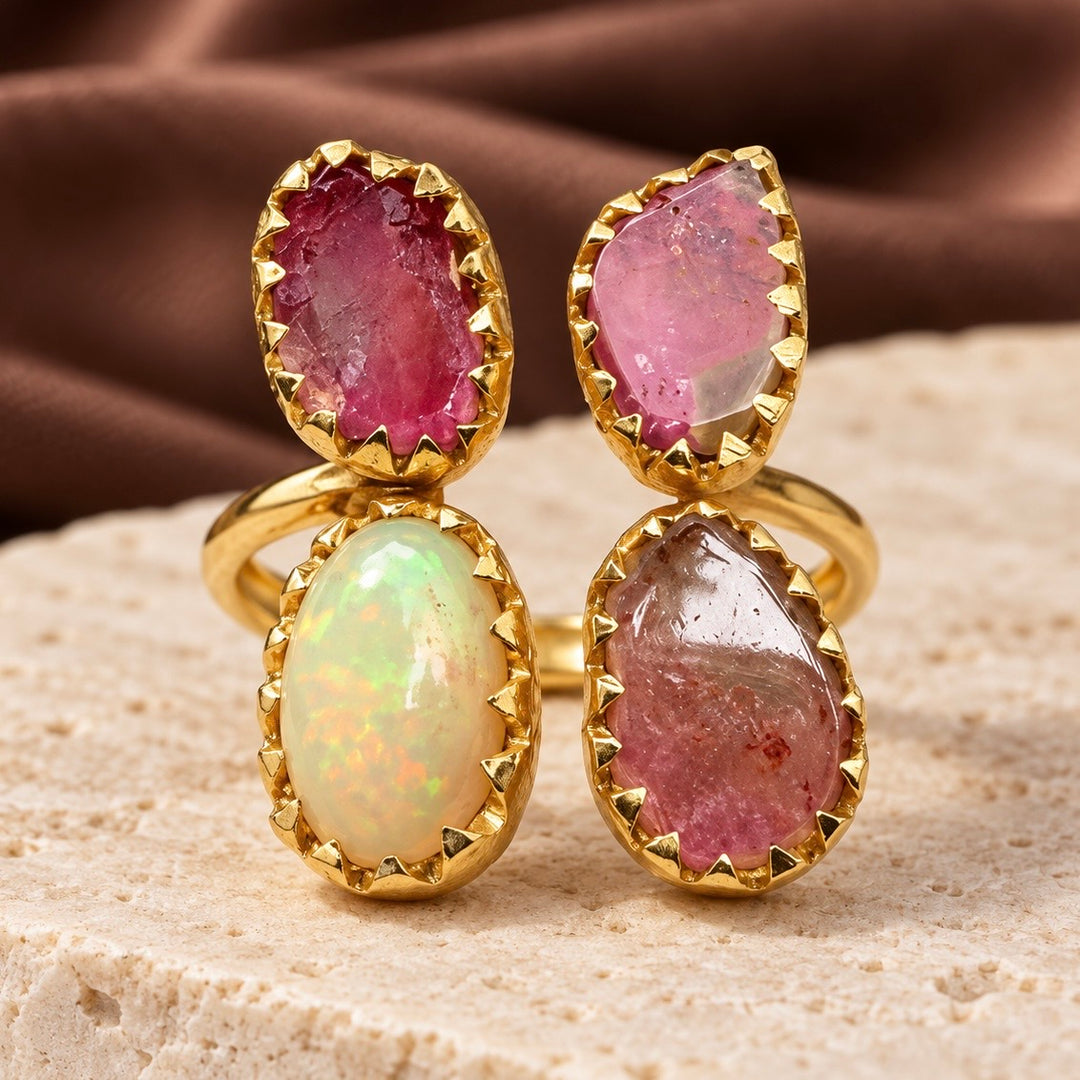 Firelight Butterfly Ring | Fire Opal & Watermelon Tourmaline
