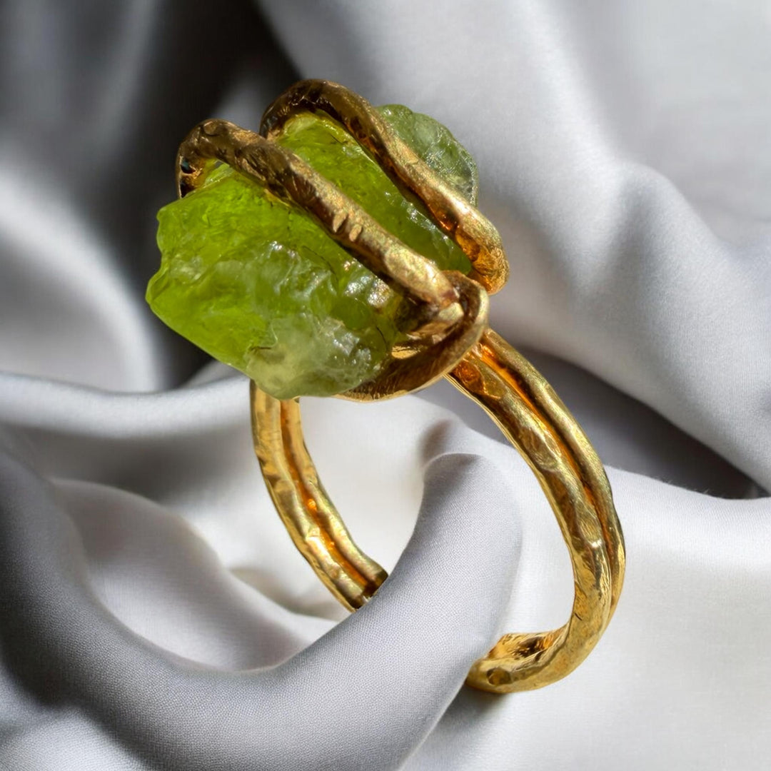Raw Peridot Statement Ring – 18K Gold Plated Sterling Silver