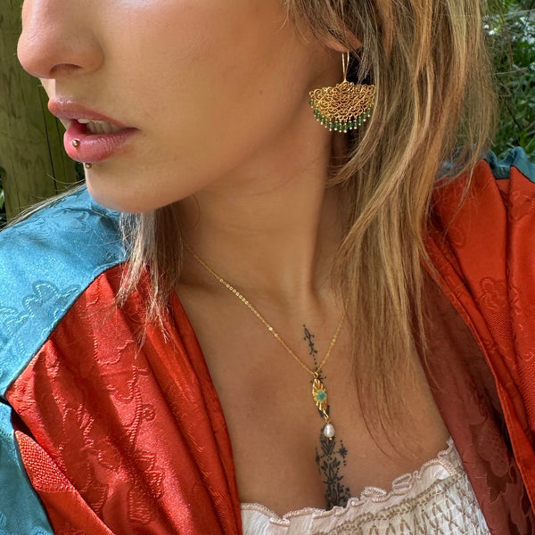 Emerald Fan of Lakshmi – Divine Radiance Earrings