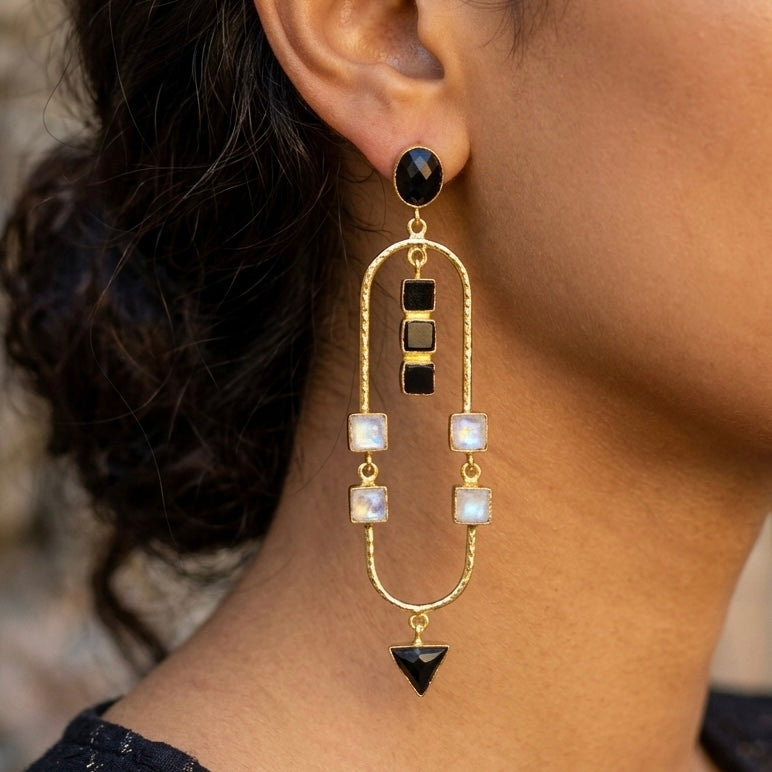Aurelia Arch Earrings | Natural Gemstone Statement Earrings | 18K Gold Plated