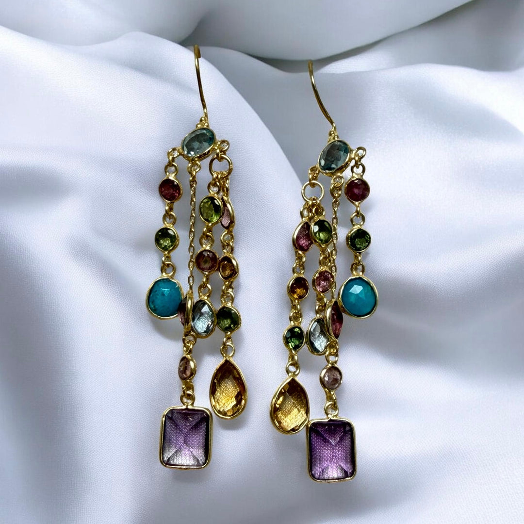 Zarif Cascading Mixed Gemstone Earrings