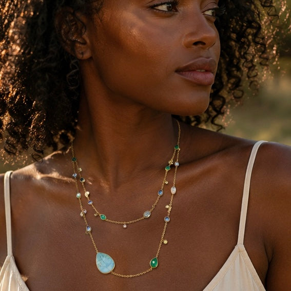 Zarif Larimar & Tourmaline Two-Layer Necklace
