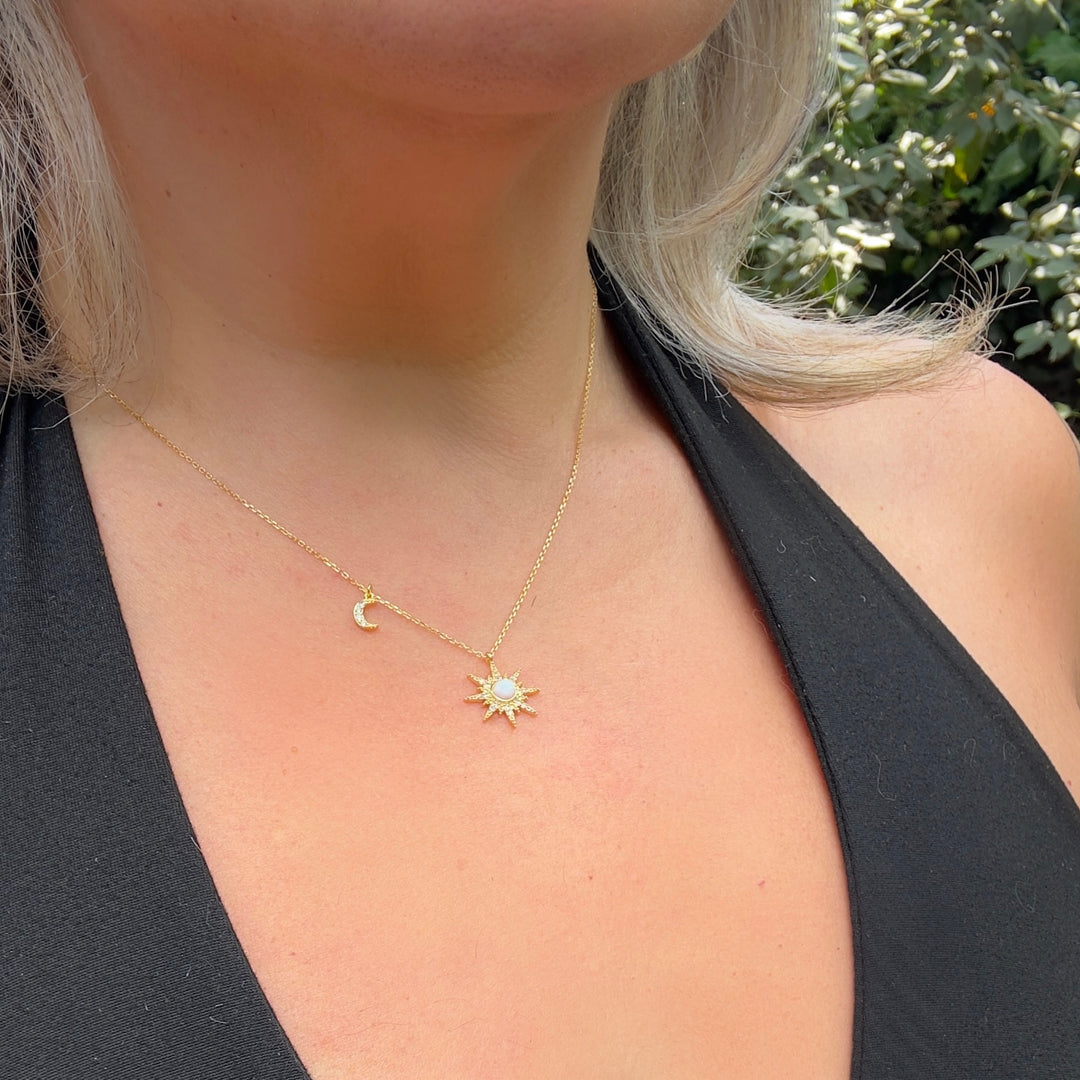 When The Sun Meets The Moon Opal Pendant Necklace