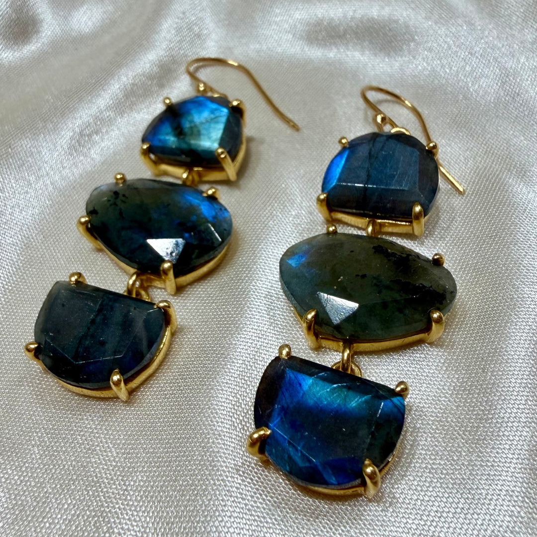 Mystical Labradorite Three-Tierd Earrings