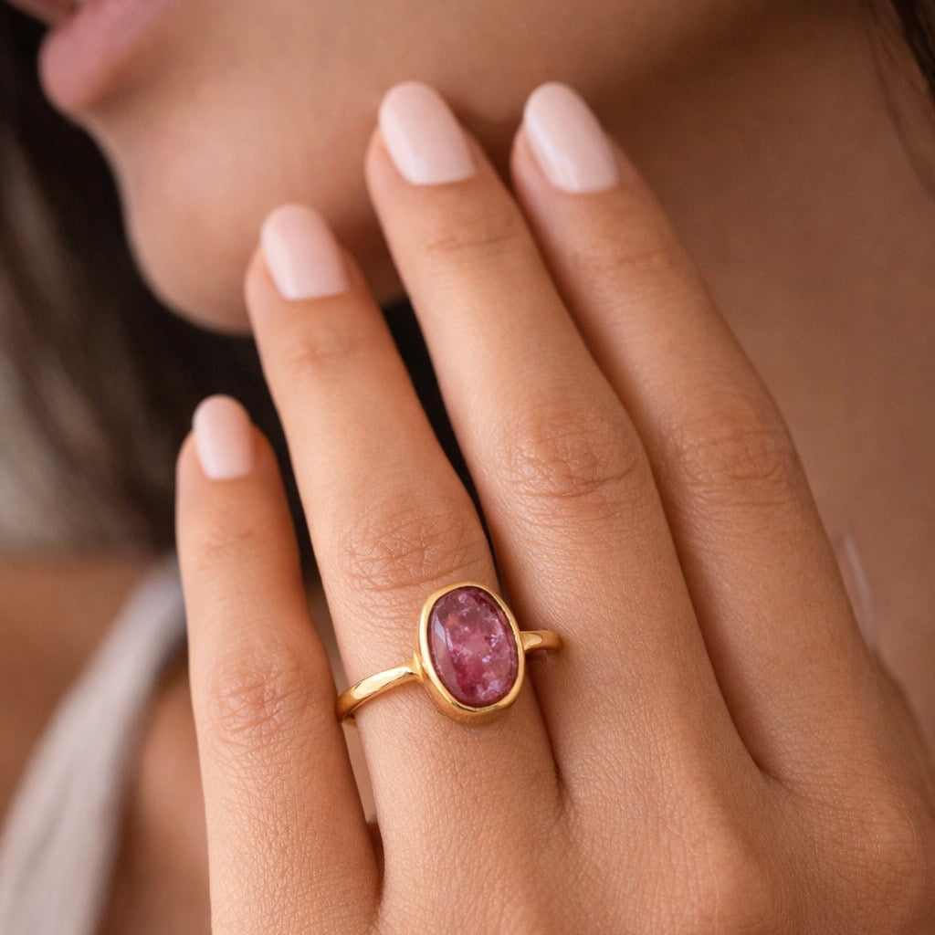 Natural Pink Tourmaline Ring – 18K Gold Vermeil