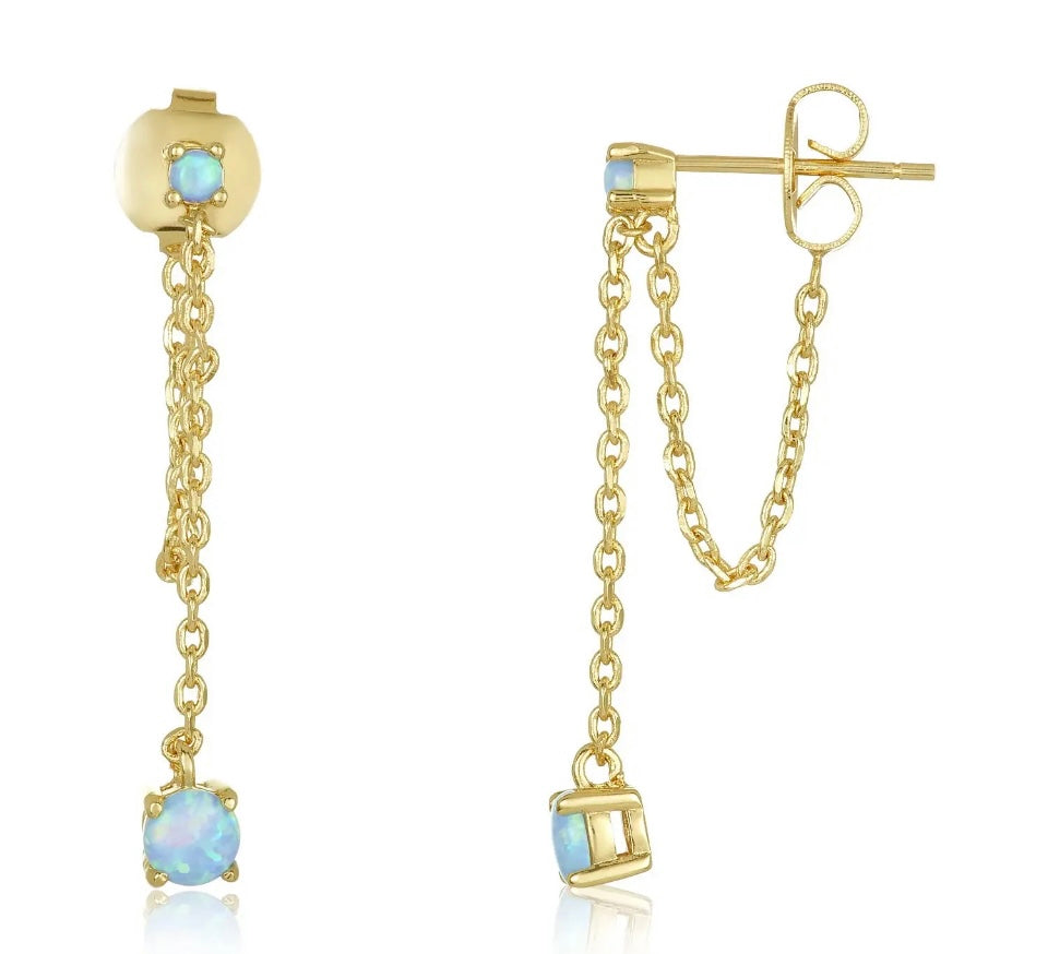 Blue Opal Celestial Thread Earrings