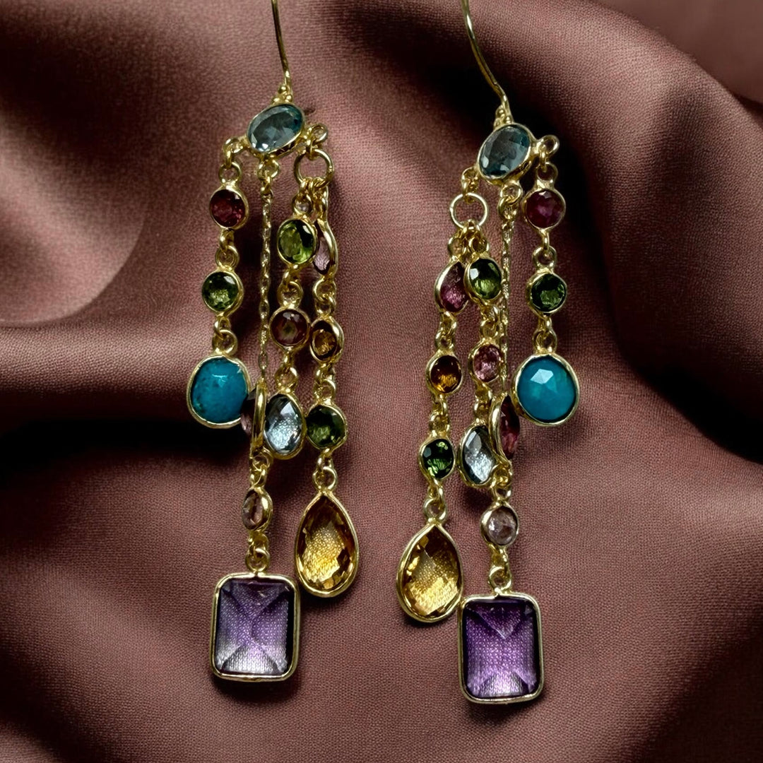 Zarif Cascading Mixed Gemstone Earrings