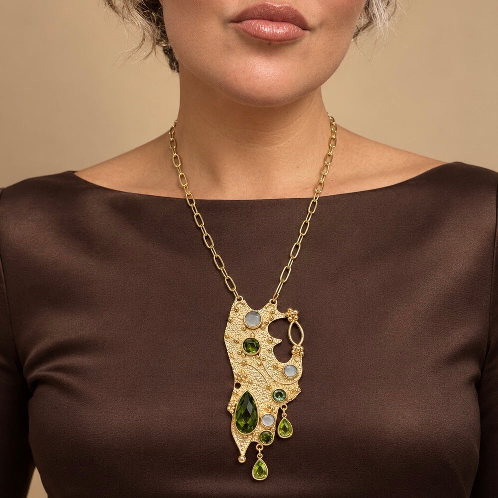 The Byzantine Empress Moonstone and Peridot Necklace