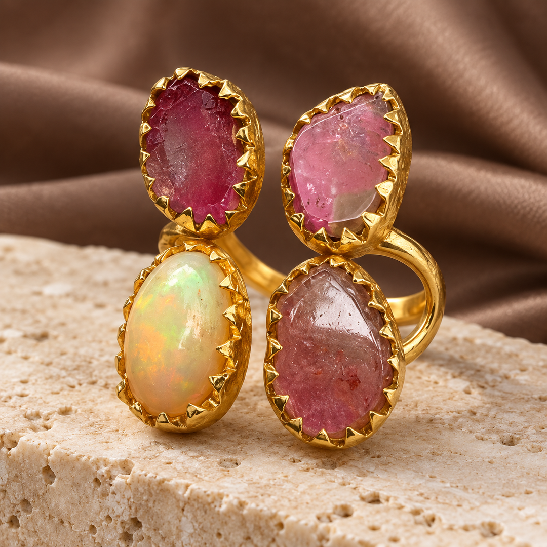 Firelight Butterfly Ring | Fire Opal & Watermelon Tourmaline