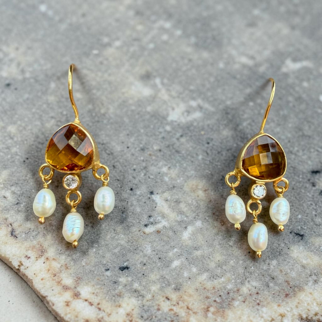 Celeste Gemstone & Pearl Drop Earrings