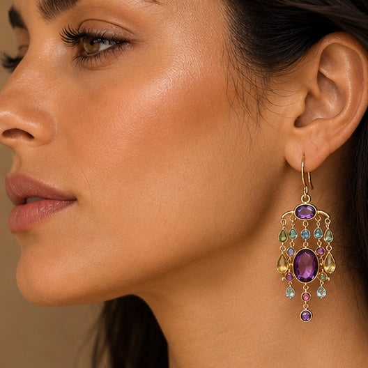 Zarif Amethyst & Mixed Gemstone Chandelier Earrings