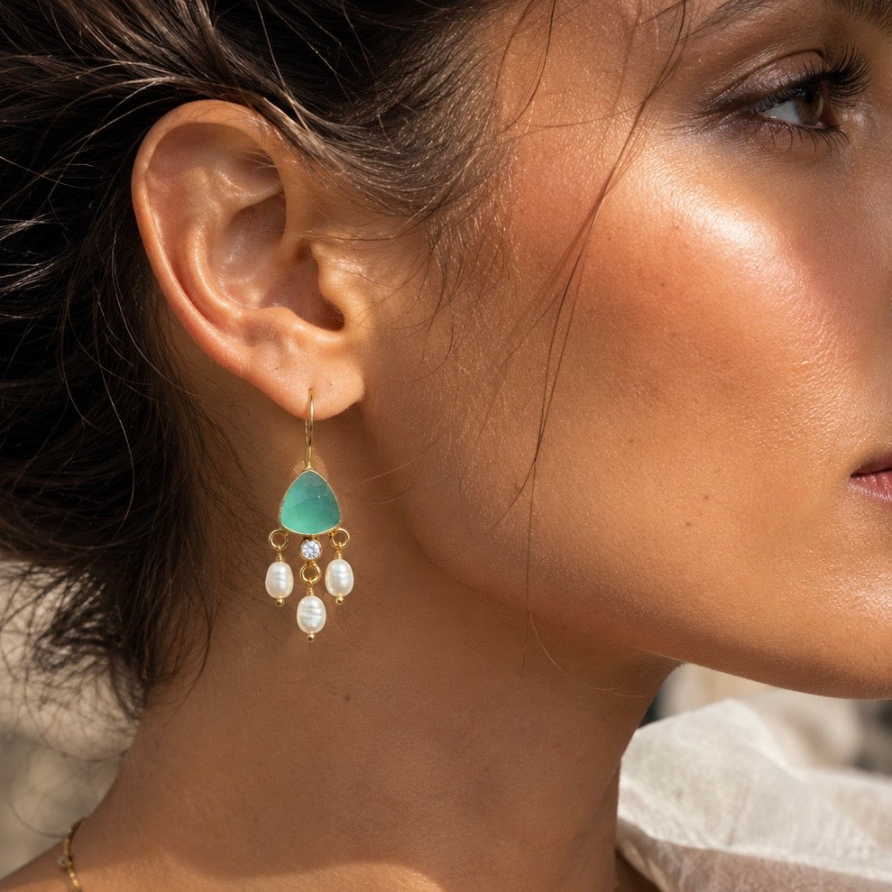 Celeste Gemstone & Pearl Drop Earrings