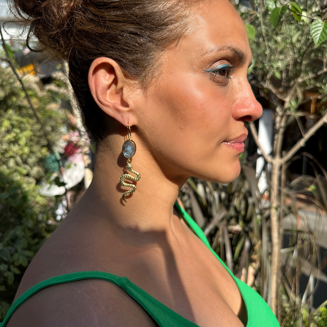 Labradorite Snake Earrings