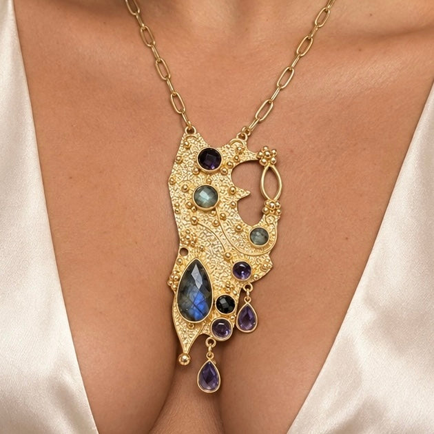 The Byzantine Empress Labradorite And Amethyst Necklace