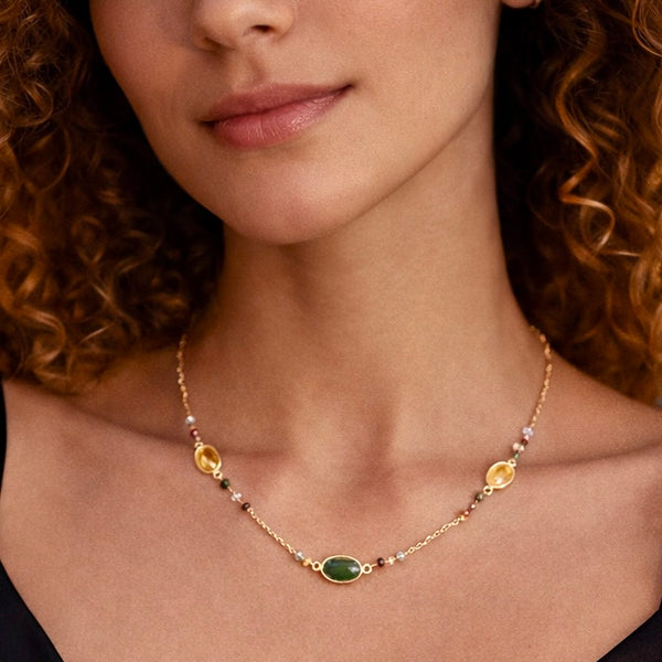 Ruby Citrine Emerald Necklace  925 Sterling Silver 18K Gold Plated