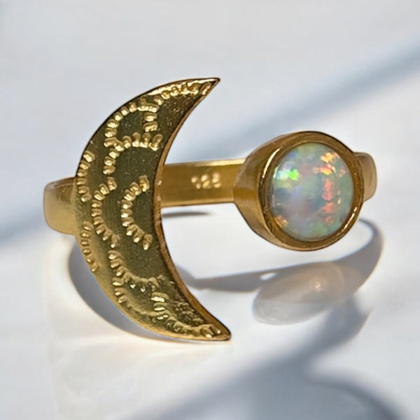 Luna Grace  Crescent Moon & Opal Ring