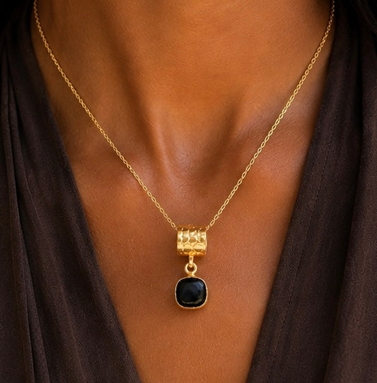 Obsidian Whisper Necklace | Black Obsidian 18K Gold Plated Pendant