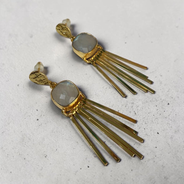 Cosmic Flame Earrings – Gold Statement with Moonstone