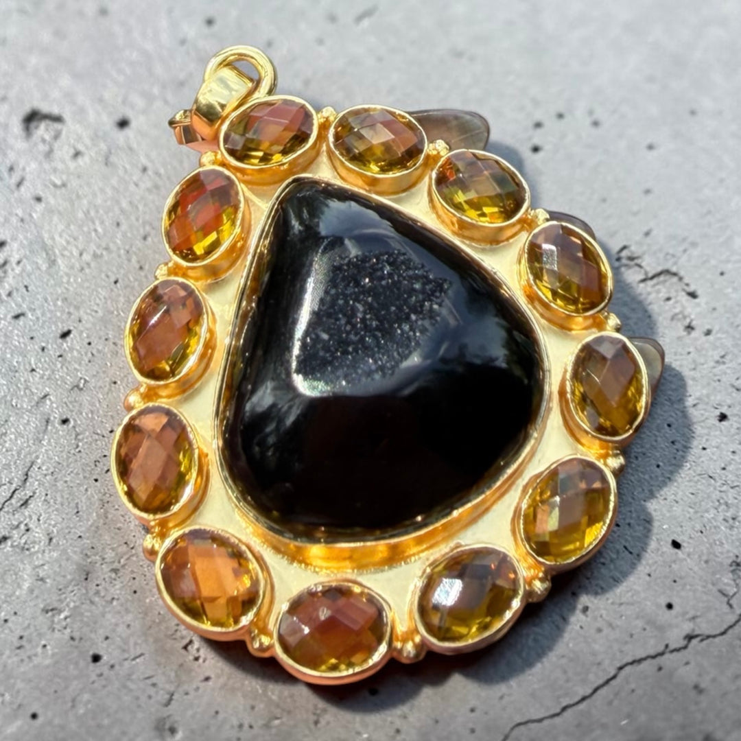 Solar Bloom Agate Druzy & Citrine Pendant