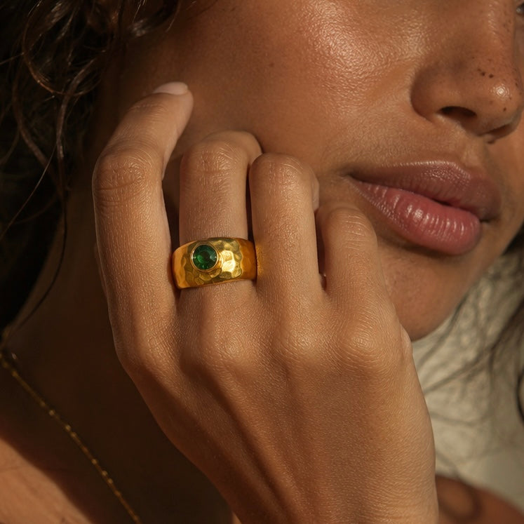 Green Tourmaline Verdant Hammered Sovereign Ring